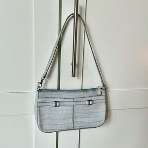 Elegant light blue Crocodile-Embossed Shoulder Bag